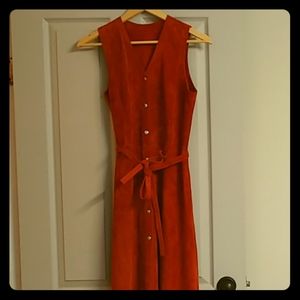 Burnt orange suede leather button up dress